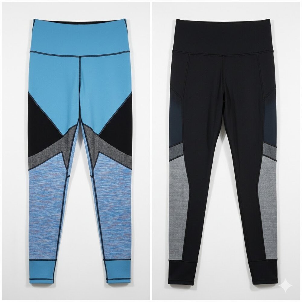 Sweaty Betty Urdhva Reversible Yoga Leggings M 7/8 Navy Grey Colorblock Mesh
